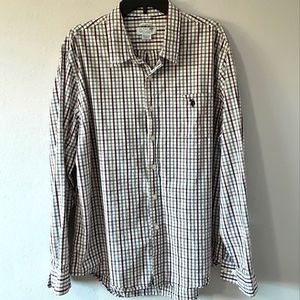 US Polo Assn Mens Long Sleeve Dress Shirt XXL Maroon, Tan & Grey Plaid Shirt